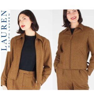 Lauren Ralph Lauren Lambswool Brown Zip Jacket Blazer Size large